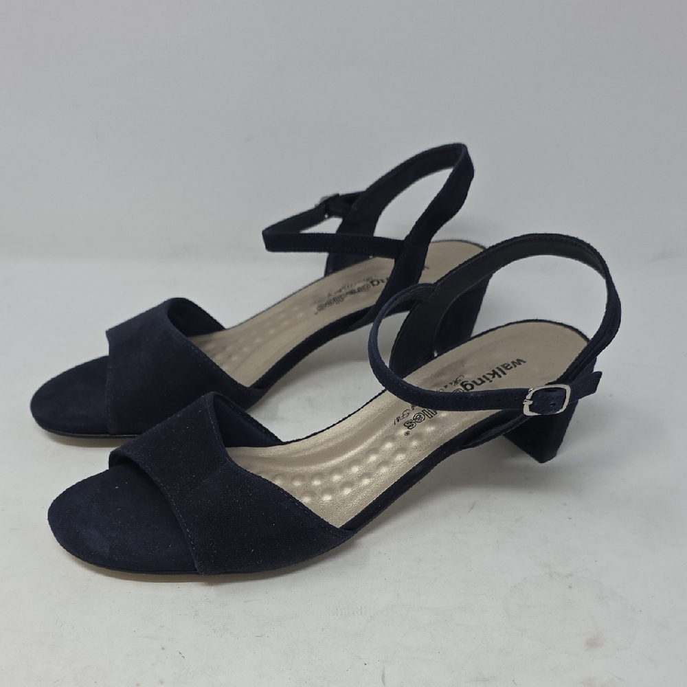 Walking Cradles Navy Slingback Low Block Heel Sandals Size 10.5